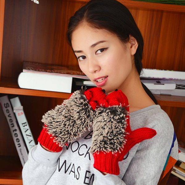 knitted women' winter thickened velvethead jacquard and finger gloves fashion knitted jacquard finger gloves, Blue;gray