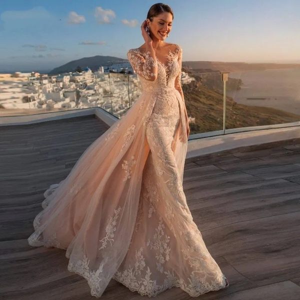 vintage appliques detachable train mermaid wedding dresses 2021 scoop neck beaded sashes long sleeve designer bridal gowns, White
vintage appliques detachable train mermaid wedding dresses 2021 scoop neck beaded sashes long sleeve designer bridal gowns, White