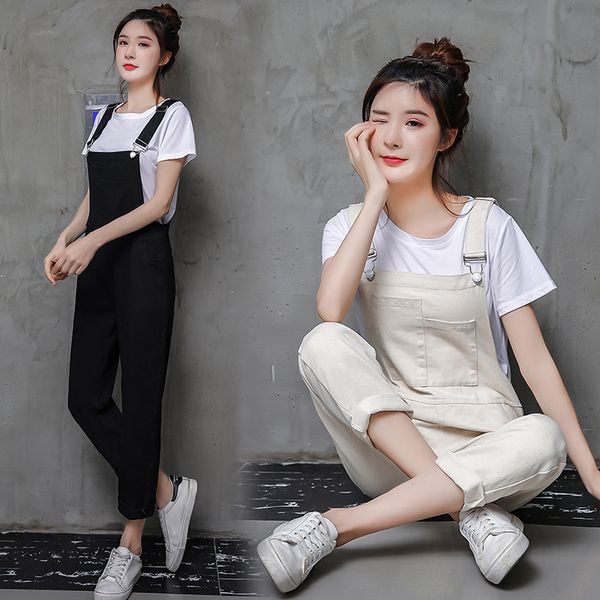 women clothes korean denim solid jumpsuit loose pockets casual straight ankle-length long pants black beige overalls jumpsuits, Black;white
women clothes korean denim solid jumpsuit loose pockets casual straight ankle-length long pants black beige overalls jumpsuits, Black;white