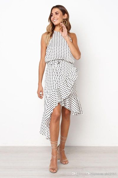 women dress halter sling sleeveless elegant lady polka dot print skirt casual ribbon waist asymmetric long mid calf dresses size s-xl d2, Black;gray
women dress halter sling sleeveless elegant lady polka dot print skirt casual ribbon waist asymmetric long mid calf dresses size s-xl d2, Black;gray