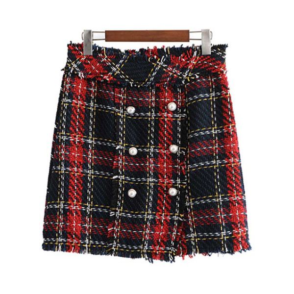 vintage plaid tweed mini skirt fringe tassel buttons faldas mujer female casual chic a line skirts plus size, Black
vintage plaid tweed mini skirt fringe tassel buttons faldas mujer female casual chic a line skirts plus size, Black