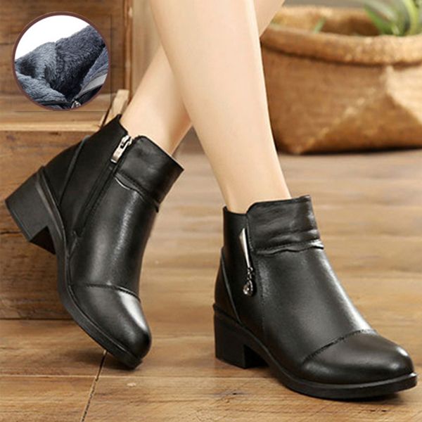 mother ankle boots heel plush crystal genuine split leather zipper women round toe female platform ladies shoes botines mujer, Black
mother ankle boots heel plush crystal genuine split leather zipper women round toe female platform ladies shoes botines mujer, Black