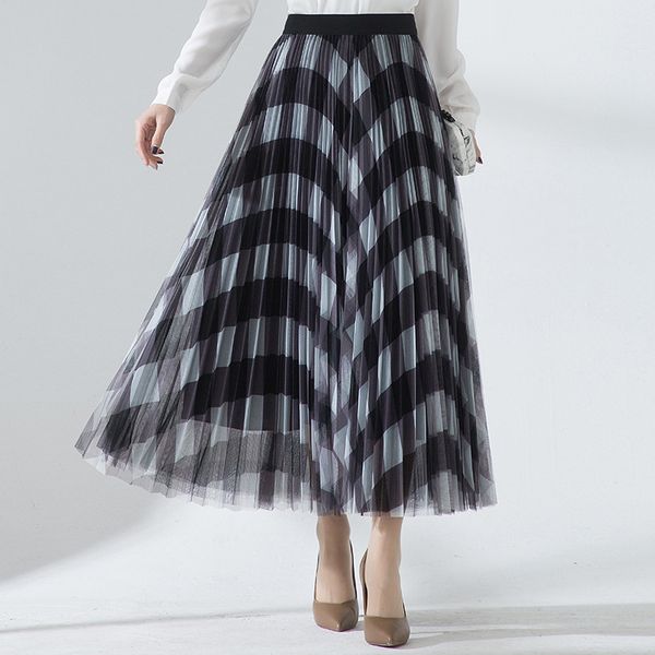 red grid mesh veil plaid skirts elastic pleated spring veil new coltsfoot woman a word in the ankle-length, Black
red grid mesh veil plaid skirts elastic pleated spring veil new coltsfoot woman a word in the ankle-length, Black