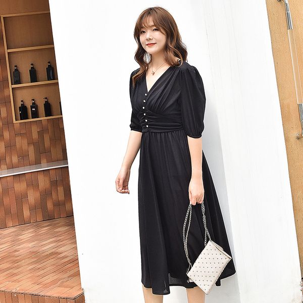 casual dresses women's summer solid color v-neck button puff sleeve commuter dress plus size calf length wear 100 kg can be worn, Black;gray
casual dresses women's summer solid color v-neck button puff sleeve commuter dress plus size calf length wear 100 kg can be worn, Black;gray