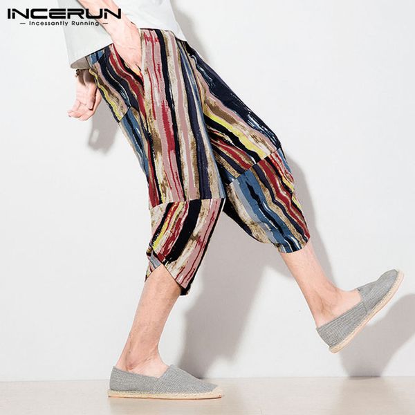 men color striped print cropped pants men's wide crotch harem trousers colorful loose baggy wide-legged bloomers s-5xl incerun, Black
men color striped print cropped pants men's wide crotch harem trousers colorful loose baggy wide-legged bloomers s-5xl incerun, Black