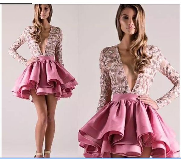 cocktail dresses 2020 chic michael costello short homecoming dresses a-line sequined appliqued deep v neck evening gowns with long sleeves, Red
cocktail dresses 2020 chic michael costello short homecoming dresses a-line sequined appliqued deep v neck evening gowns with long sleeves, Red