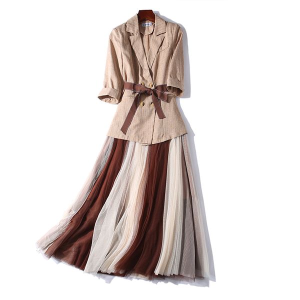 2 spring autumn women two piece outfits striped blazer jacket + mesh pleated long skirt set office lady suit plus size, White
2 spring autumn women two piece outfits striped blazer jacket + mesh pleated long skirt set office lady suit plus size, White