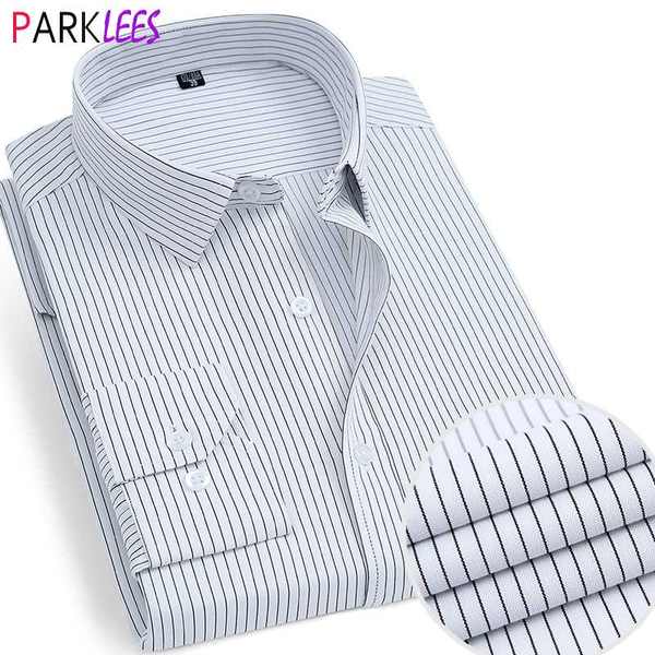 vertical striped mens dress shirts 2020 brand new slim fit long sleeve shirt men business office work casual button down chemise, White;black
vertical striped mens dress shirts 2020 brand new slim fit long sleeve shirt men business office work casual button down chemise, White;black