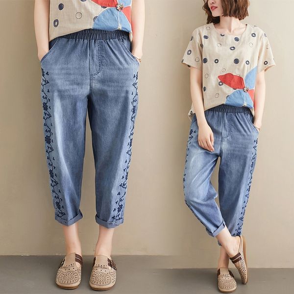 w6zi9 2020 summer new artistic and embroidered jeans washed large size loose slimming dad pants elastic waist embroidered cropped jeans for, Blue
w6zi9 2020 summer new artistic and embroidered jeans washed large size loose slimming dad pants elastic waist embroidered cropped jeans for, Blue