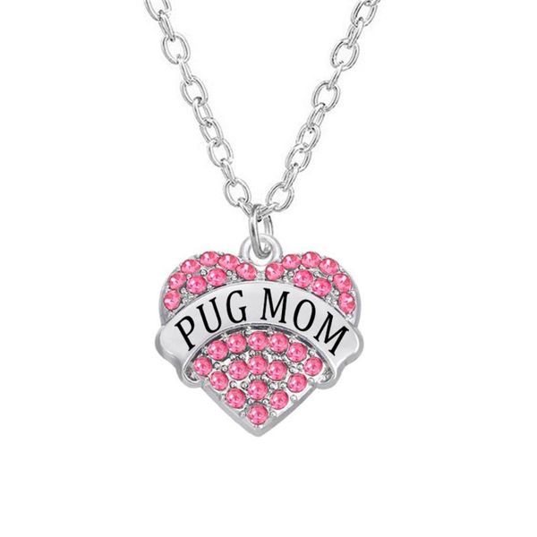 ale heart in rhinestone charm pug mom necklaces jewelry, Silver