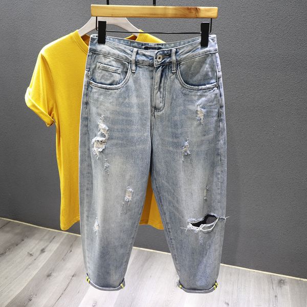 trendy brand light-colored 9-point men's jeans and jeans 2020 new loose straight tube non-elastic scratch hole beggar pants, Blue
trendy brand light-colored 9-point men's jeans and jeans 2020 new loose straight tube non-elastic scratch hole beggar pants, Blue
