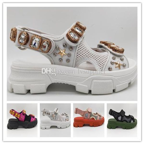leather and mesh sandal with crystals fashion mens designer shoes womens hiking sandals chunky sole beach shoes classic slippers, Black
leather and mesh sandal with crystals fashion mens designer shoes womens hiking sandals chunky sole beach shoes classic slippers, Black