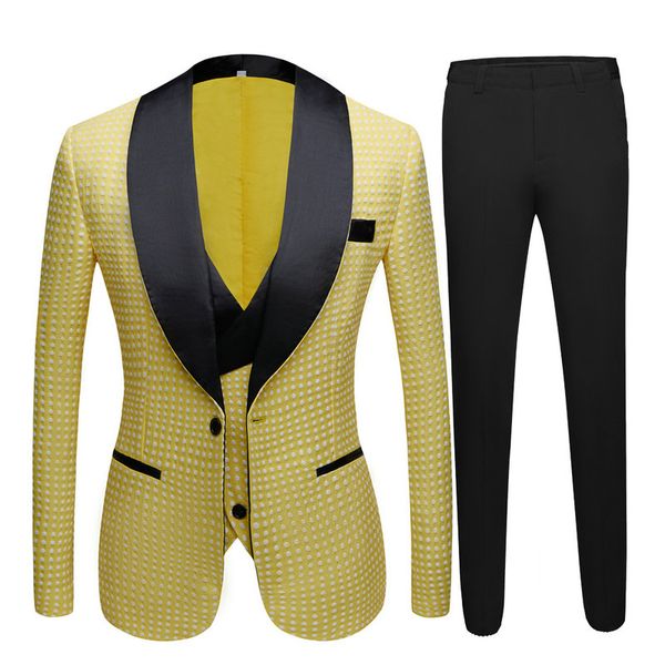 elegant 3 piece men suit 2020 yellow dots white shawl lapel formal groom wedding suits for men blazer slim fit man tuxedo, White;black
elegant 3 piece men suit 2020 yellow dots white shawl lapel formal groom wedding suits for men blazer slim fit man tuxedo, White;black