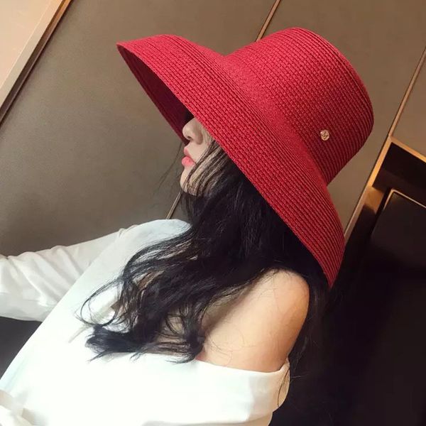 13cm wide brim beach big floppy women summer black white red uv sun block straw foldable travel derby hat y200716, Blue;gray
13cm wide brim beach big floppy women summer black white red uv sun block straw foldable travel derby hat y200716, Blue;gray