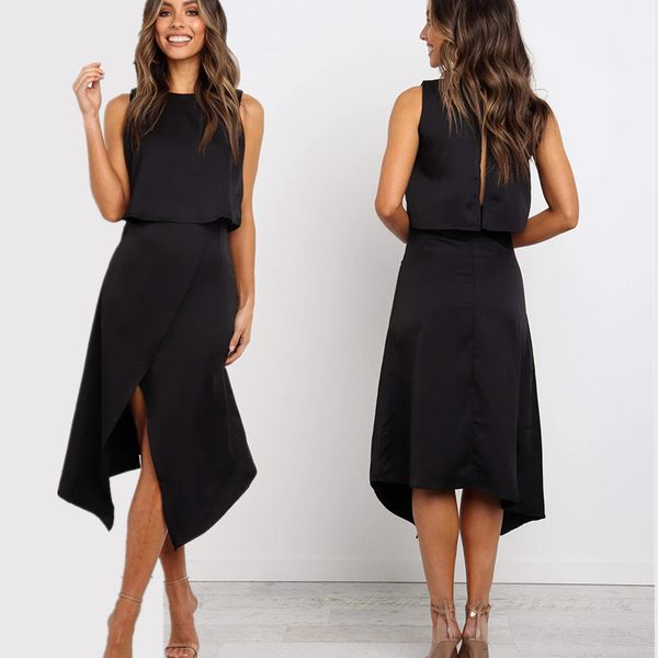 2020 summer backless sleeveless office dress elegant black club dress fashion irregular front fork party midi dress women, Black;gray
2020 summer backless sleeveless office dress elegant black club dress fashion irregular front fork party midi dress women, Black;gray