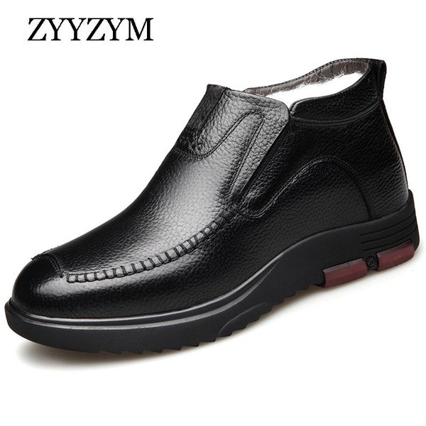 zyyzym mens snow boots winter leather ankle plush male short boots keep warm shoes, Black