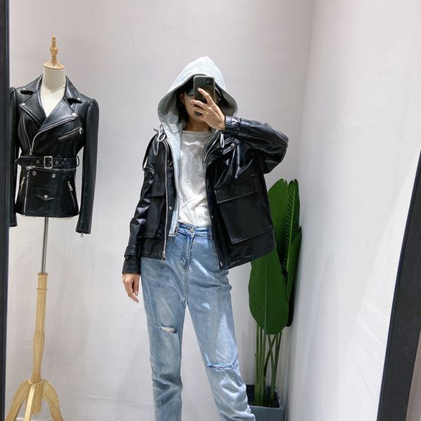 women's leather & faux natural women lambskin bomber biker jacket long sleeves 100% sheepskin hooded coat h79, Black
women's leather & faux natural women lambskin bomber biker jacket long sleeves 100% sheepskin hooded coat h79, Black