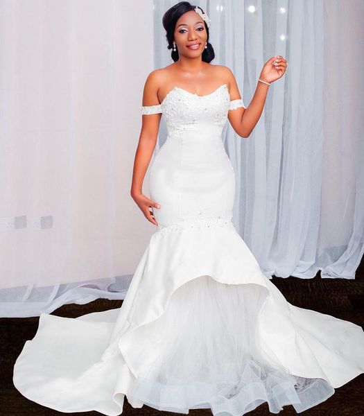 new design plus size wedding dreses satin mermaid applique bridal gowns off the shoulder vestidos de wedding wear australia outdoor, White
new design plus size wedding dreses satin mermaid applique bridal gowns off the shoulder vestidos de wedding wear australia outdoor, White