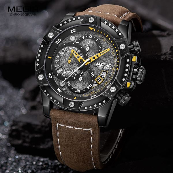 megir army sport watches men quartz chronograph wrist watch relogio masculino leather band brown 2130, Slivery;brown
megir army sport watches men quartz chronograph wrist watch relogio masculino leather band brown 2130, Slivery;brown
