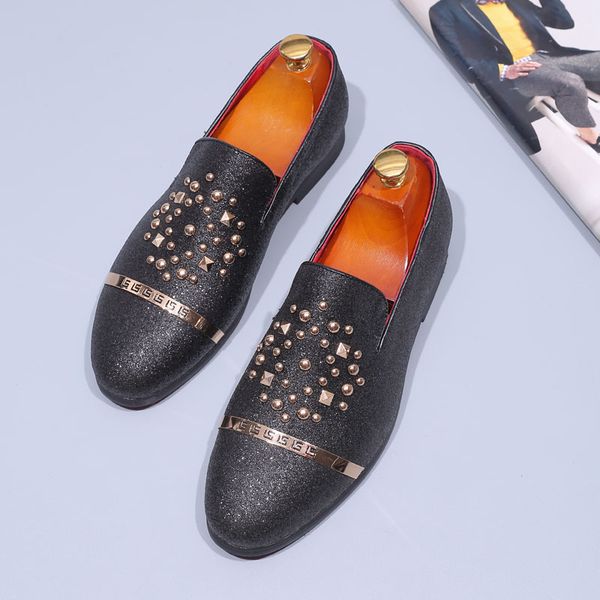 new dandelion spikes flat leather shoes rhinestone fashion mens loafers dress shoes men slip on casual diamond pointed toe shoes, Black
new dandelion spikes flat leather shoes rhinestone fashion mens loafers dress shoes men slip on casual diamond pointed toe shoes, Black