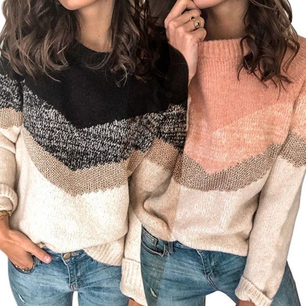 women plus size long sleeve sweater color block wavy striped pullover crew neck rib trim knitted loose jumper s-3xl, White
women plus size long sleeve sweater color block wavy striped pullover crew neck rib trim knitted loose jumper s-3xl, White