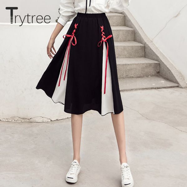 ttytree summer autumn womens skirt a-line knee-length elastic waist patchwork skirts female criss-cross ribbon bow fashion skirt, Black
ttytree summer autumn womens skirt a-line knee-length elastic waist patchwork skirts female criss-cross ribbon bow fashion skirt, Black