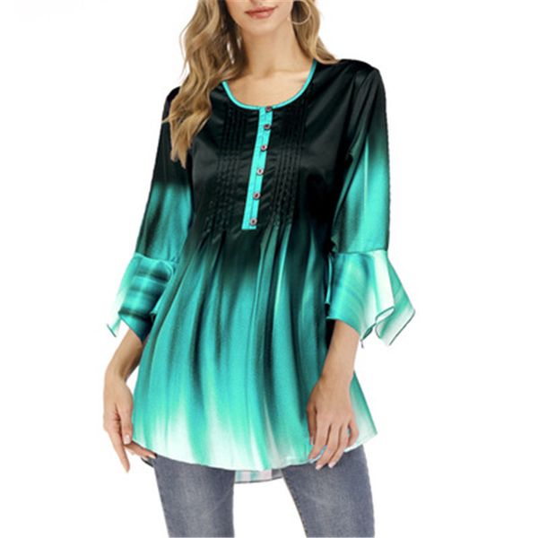 women open neck ruffle sleeves t-shirts fashion gradient long sleeve casual plus size tee clothing designer loose buttons long tshirts, White
women open neck ruffle sleeves t-shirts fashion gradient long sleeve casual plus size tee clothing designer loose buttons long tshirts, White