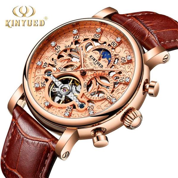 kinyued mens watches automatic mechanical skeleton watch moon phase rose gold leather montre homme, Slivery;brown
kinyued mens watches automatic mechanical skeleton watch moon phase rose gold leather montre homme, Slivery;brown