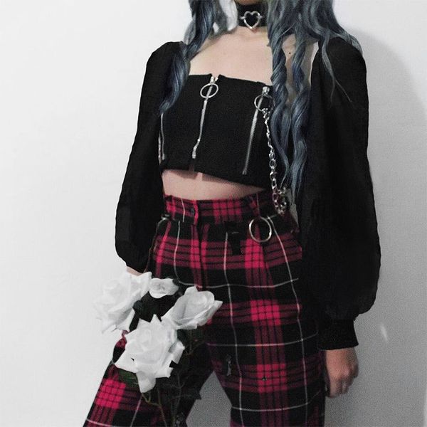 2020 women's dark chain square collar style bubble sleeve slim fit short t-shirt, White
2020 women's dark chain square collar style bubble sleeve slim fit short t-shirt, White