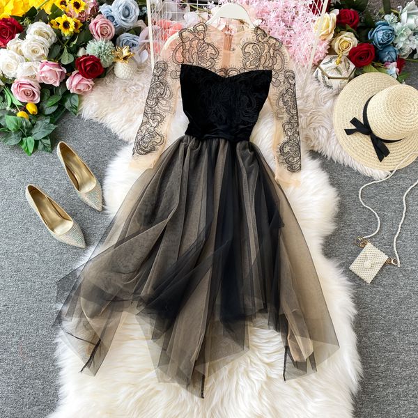 2023 a line women casual dresses club patchwork tulle mesh dress summer female o-neck embroidery lace mid-calf a-line high waist slim ball g, Black;gray
2023 a line women casual dresses club patchwork tulle mesh dress summer female o-neck embroidery lace mid-calf a-line high waist slim ball g, Black;gray