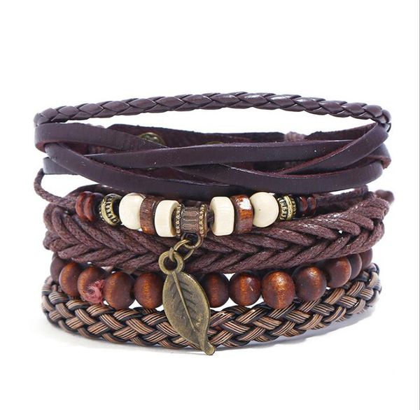 2020 men's genuine leather bracelet diy pu leaf wax rope braid beading combination suit bracelet 4styles/1set, Black
2020 men's genuine leather bracelet diy pu leaf wax rope braid beading combination suit bracelet 4styles/1set, Black