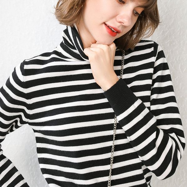 pile collar lazy color striped turtleneck women's loose winter base shirt pullover sweater pullover sweater, White;black
pile collar lazy color striped turtleneck women's loose winter base shirt pullover sweater pullover sweater, White;black