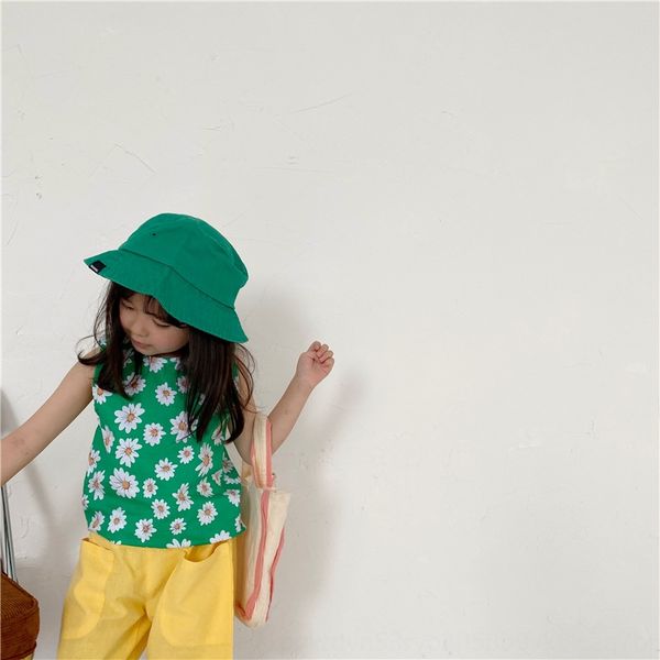 2020 korean children vest shirt cuju flower shirt male and female children sleeveless vest top, Blue