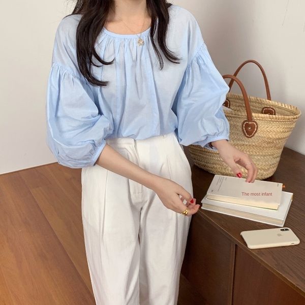 baby blue lantern casual set pants suit pants suit sleeve round neck loose shirt + beige wide leg casual trousers set, White
baby blue lantern casual set pants suit pants suit sleeve round neck loose shirt + beige wide leg casual trousers set, White