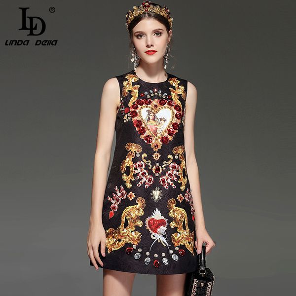 ld linda della new designer runway retro summer dress women's sleeveless luxury crystal beading sequin vintage dress, Black;gray
ld linda della new designer runway retro summer dress women's sleeveless luxury crystal beading sequin vintage dress, Black;gray