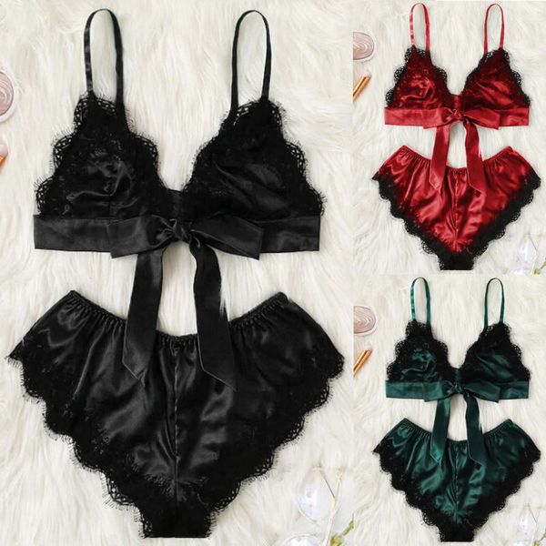 womens satin lace splice patchwork bandage bow sleepwear lingerie underwear set ladies thin section bra panties set ls*b, Red;black
womens satin lace splice patchwork bandage bow sleepwear lingerie underwear set ladies thin section bra panties set ls*b, Red;black