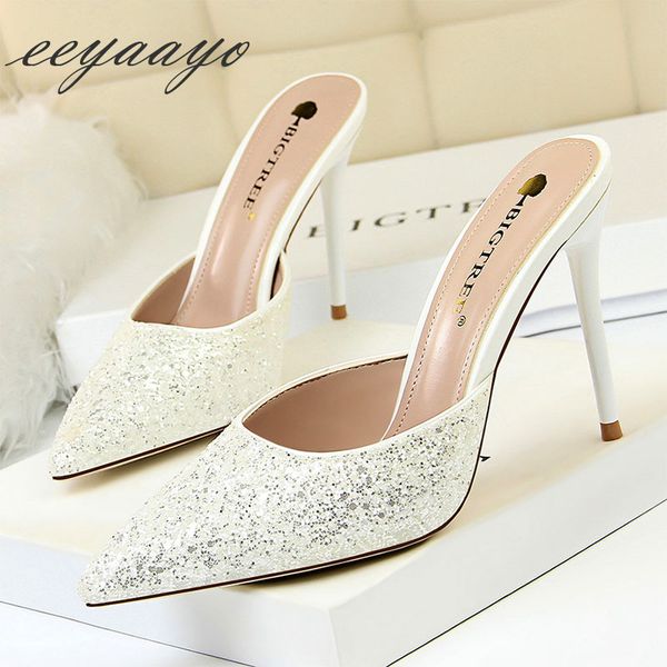 2020 new summer women mules slippers high thin heel pointed toe fashion bling women shoes white outside slippers, Black
2020 new summer women mules slippers high thin heel pointed toe fashion bling women shoes white outside slippers, Black