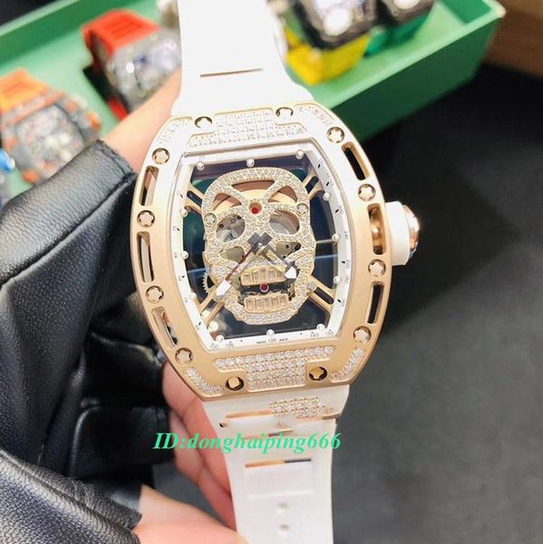 mens designer watchesedition rm 052 skull diamonds skeleton dial miyota automatic rm052 mens watch rose gold diamonds case, Slivery;brown
