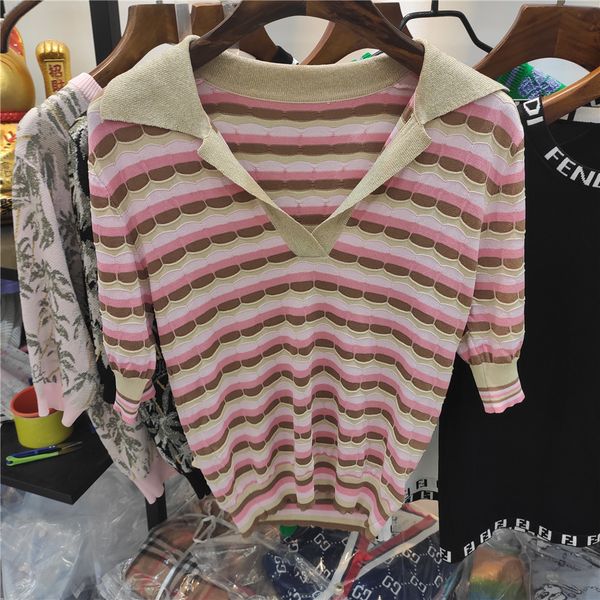 710 2020 brand same style regular lapel neck short sleeve kint sweater sweater khaki green pink qian, White
710 2020 brand same style regular lapel neck short sleeve kint sweater sweater khaki green pink qian, White