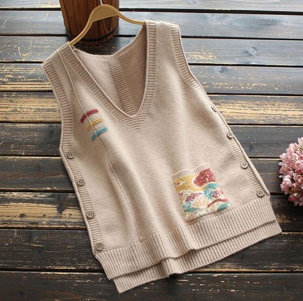 women vest knit 2020 new pullovers autumn spring v-neck buttons loose sleeveless sweater outdoor vintage fashon women coat, Black;white
women vest knit 2020 new pullovers autumn spring v-neck buttons loose sleeveless sweater outdoor vintage fashon women coat, Black;white