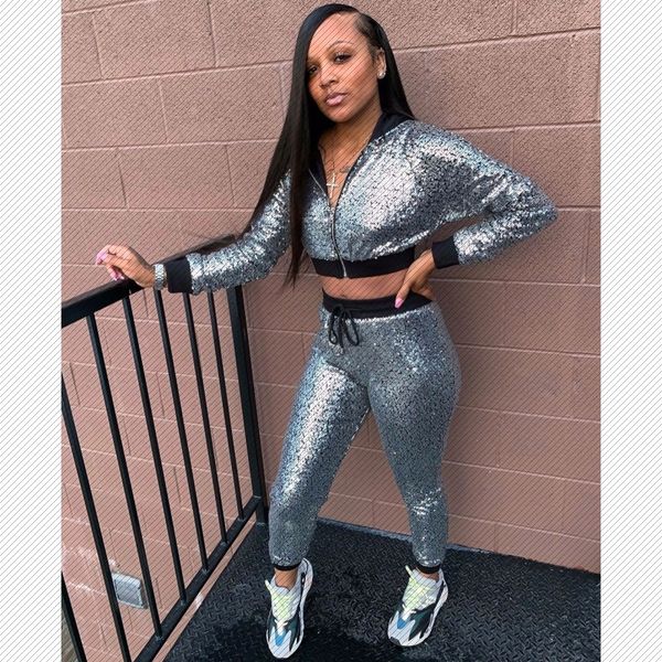 w8232 amazon independent station womens fashion casual sports sequin lining two-piece suit, Gray
w8232 amazon independent station womens fashion casual sports sequin lining two-piece suit, Gray