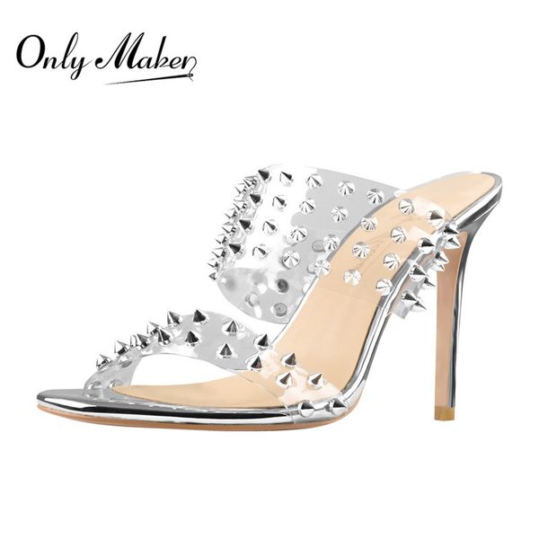 onlymaker women's rivets clear pvc double straps mule shoes stiletto 10cm heel slip on sandals for summer, Black
onlymaker women's rivets clear pvc double straps mule shoes stiletto 10cm heel slip on sandals for summer, Black