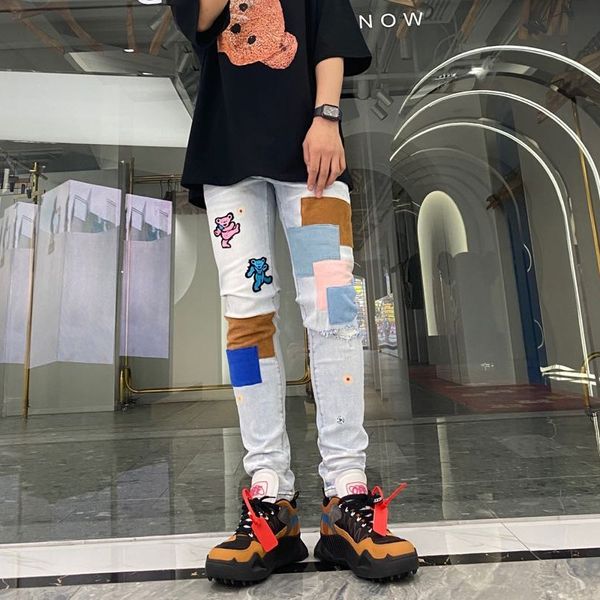 thin patch embroidered elastic waist and jeans hole contrast color loose large size jeans for men and women slimming capri pants, Blue
thin patch embroidered elastic waist and jeans hole contrast color loose large size jeans for men and women slimming capri pants, Blue