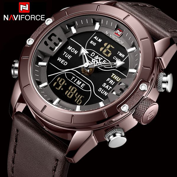 wristwatches naviforce mens watches army leather wristwatch waterproof digital quartz sports relogio, Slivery;brown
wristwatches naviforce mens watches army leather wristwatch waterproof digital quartz sports relogio, Slivery;brown