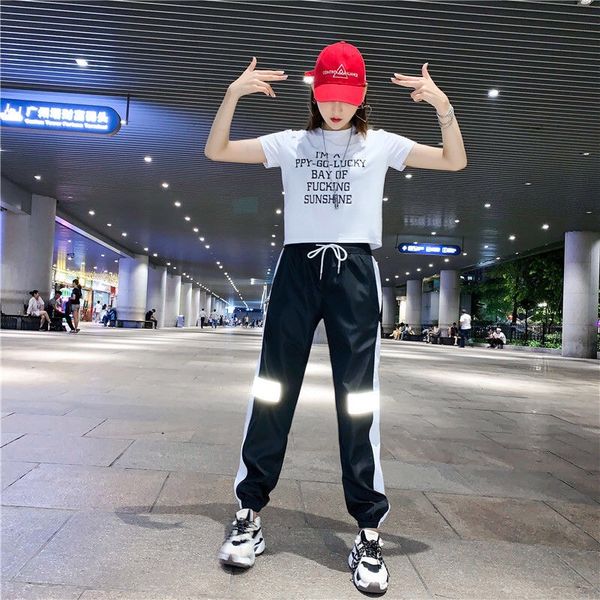 plus size two piece outfits for women casual t shirt harajuku tracksuit short sleeve crop black reflective hip hop pants, White
plus size two piece outfits for women casual t shirt harajuku tracksuit short sleeve crop black reflective hip hop pants, White
