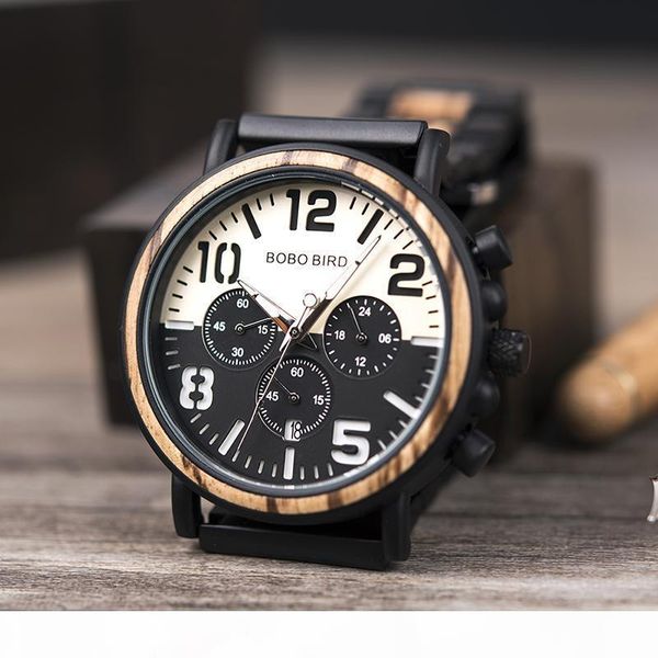bobo bird stylish men watch wood & stainless steel band chronograph timepiece relogio masculino in wood gift box l-r25, Slivery;brown
bobo bird stylish men watch wood & stainless steel band chronograph timepiece relogio masculino in wood gift box l-r25, Slivery;brown