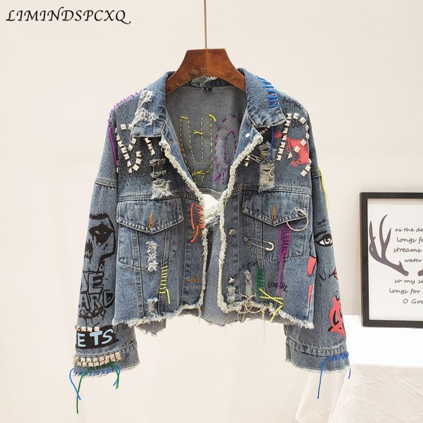 2020 new women's denim jacket spring autumn graffiti rivet jean jackets female holes chaquetas mujer fashion girl outerwear coat, Black;brown
2020 new women's denim jacket spring autumn graffiti rivet jean jackets female holes chaquetas mujer fashion girl outerwear coat, Black;brown
