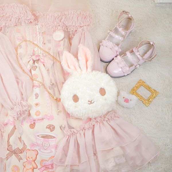 girl's plush cute bag lolita party round head crossbody bag