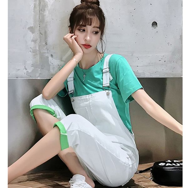 pure color denim suspender overalls jumpsuit clothing sets summer casual short tshirts + jeans straight-leg pants suits, Blue
pure color denim suspender overalls jumpsuit clothing sets summer casual short tshirts + jeans straight-leg pants suits, Blue