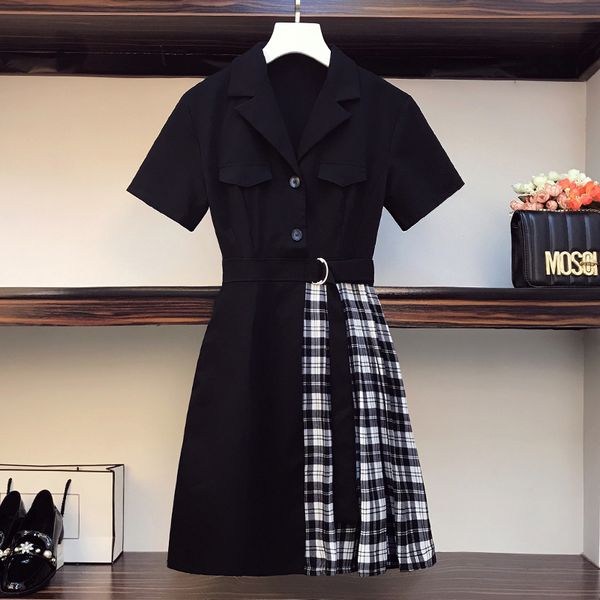 fashion belt dress 2020 summer new korean version of large size pleated dress personality lattice stitching slim button, Black;gray
fashion belt dress 2020 summer new korean version of large size pleated dress personality lattice stitching slim button, Black;gray
